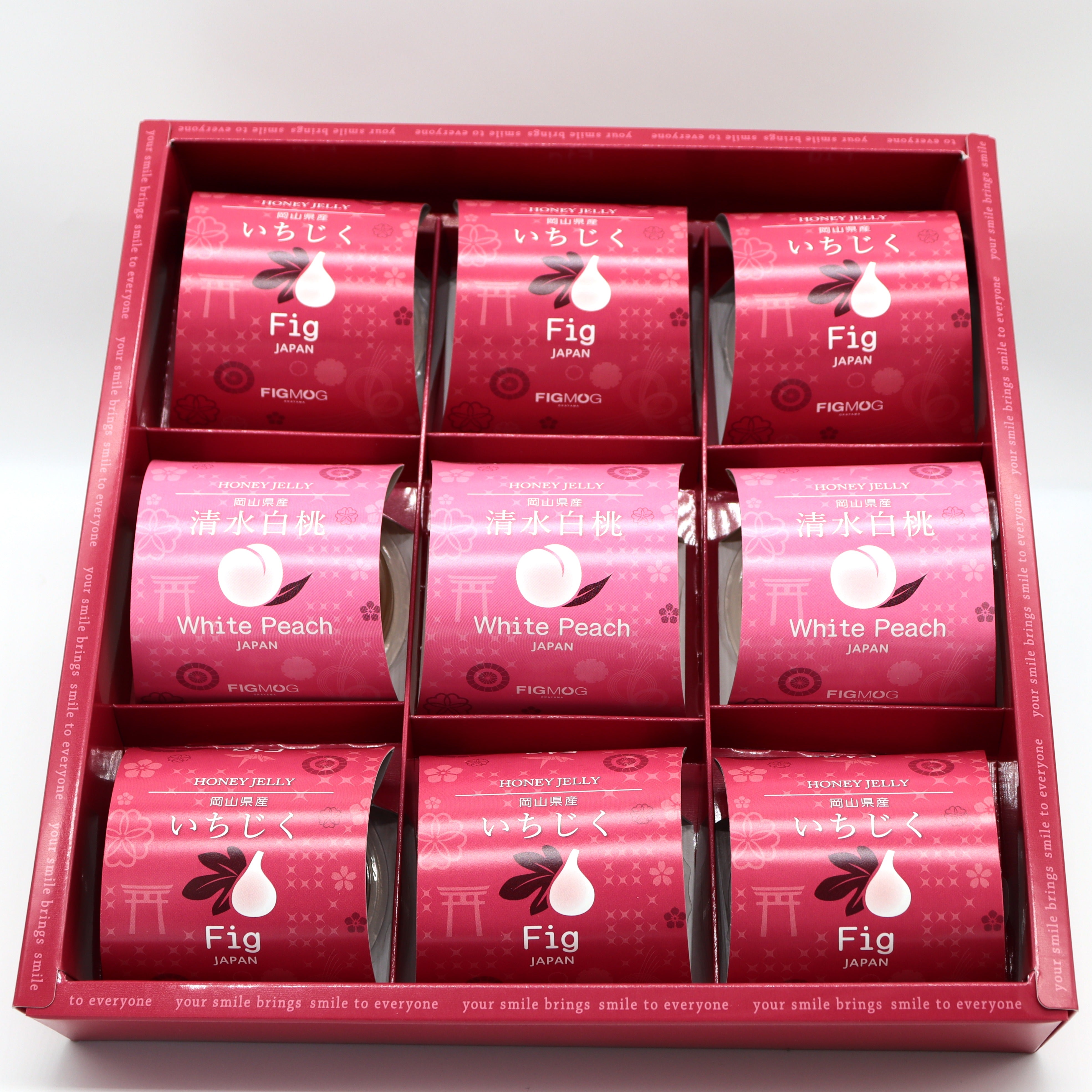 岡山県産清水白桃といちじくまるごとハニーゼリー9個入り Fig Jelly & Peach Jelly a box of nine