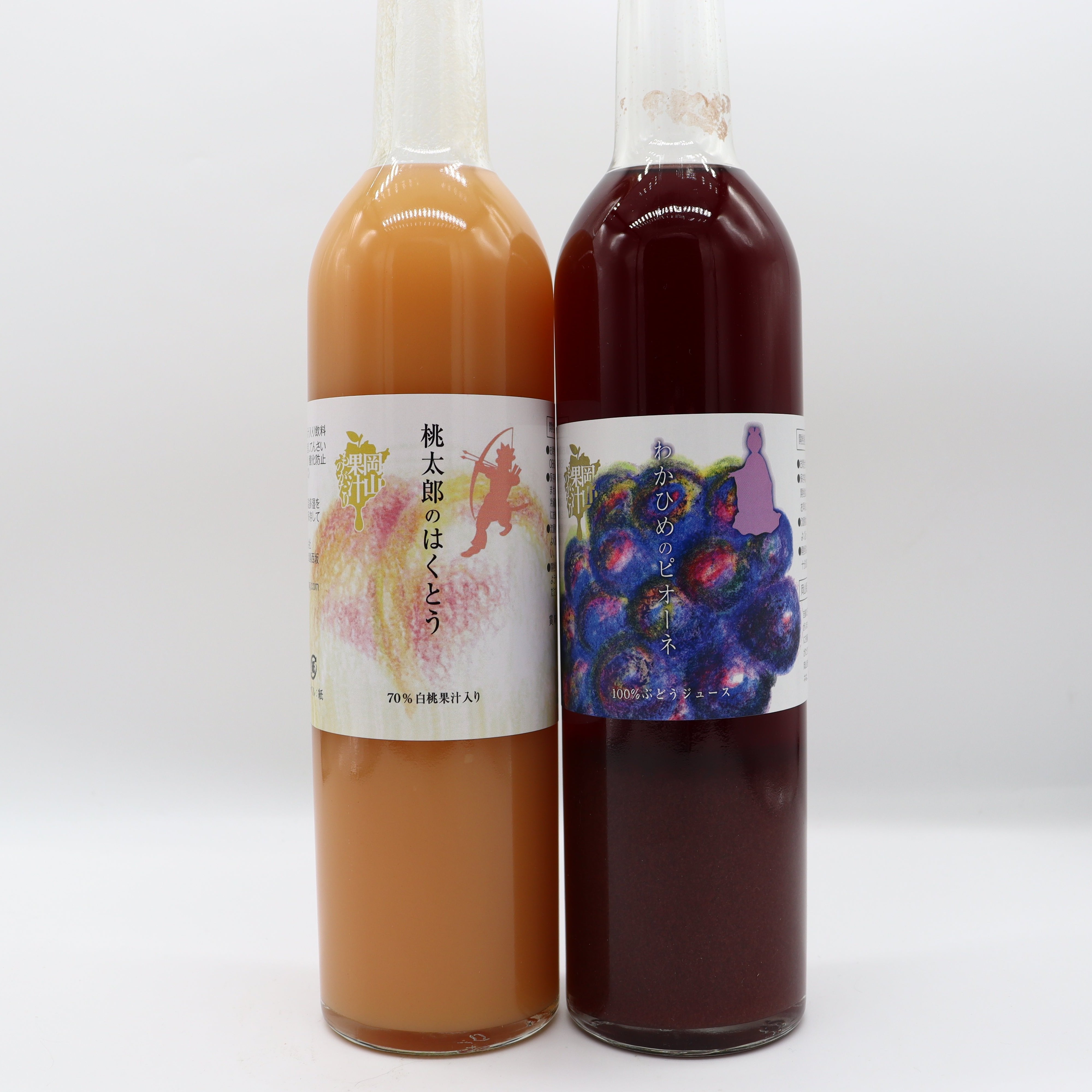 岡山県産白桃ドリンクとピオーネ(岡山県産ぶどう)ジュースのセット 500ml×2本